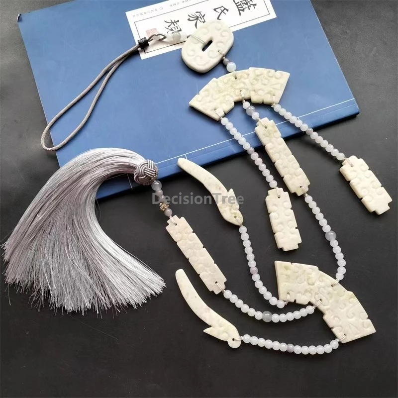 Chinese Style hanfu Antique-style jade wind chime pendant long tassels waist belt accessory hanfu Placket hanging waist pendant