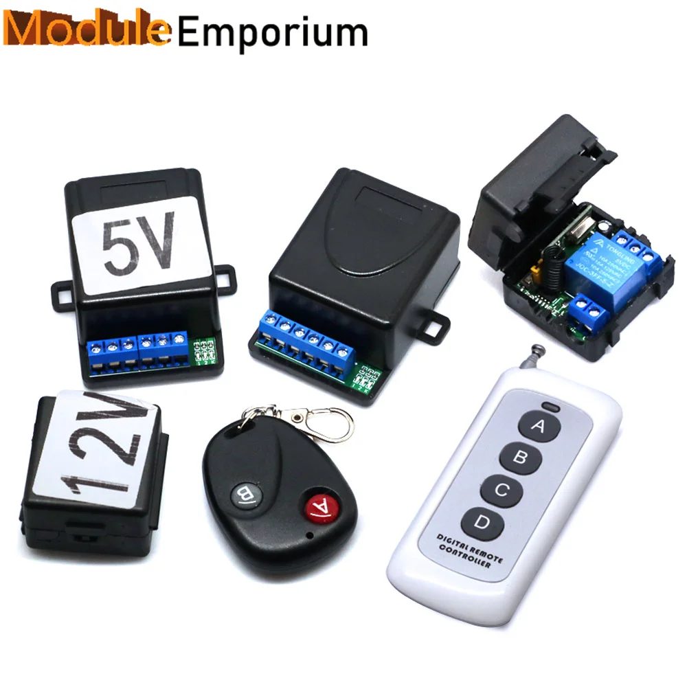 433Mhz RF Remote Control Wireless Switch DC 5V 12V 1CH 2 Way Relay Receiver and 2CH Transmitter For Door Electromagnetic Lock