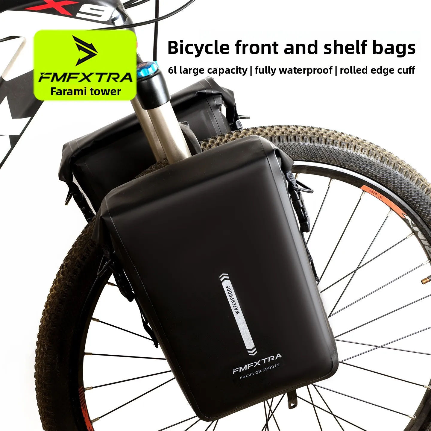 

6L Large capacity Bicycle fully waterproof front fork bag, mountain bike bag, shelf bag, cycling equipment storage bag Panniers