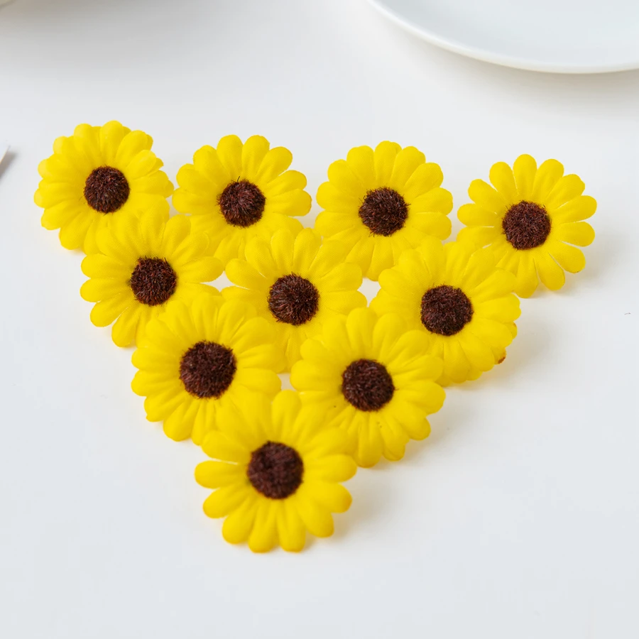 100 Stück Künstliche Sonnenblumen für Scrapbooking, Weihnachtsdekoration für Zuhause, Hochzeit, Garten, DIY-Süßigkeitenbox, Brautaccessoires, Sonderangebot – Detail 4