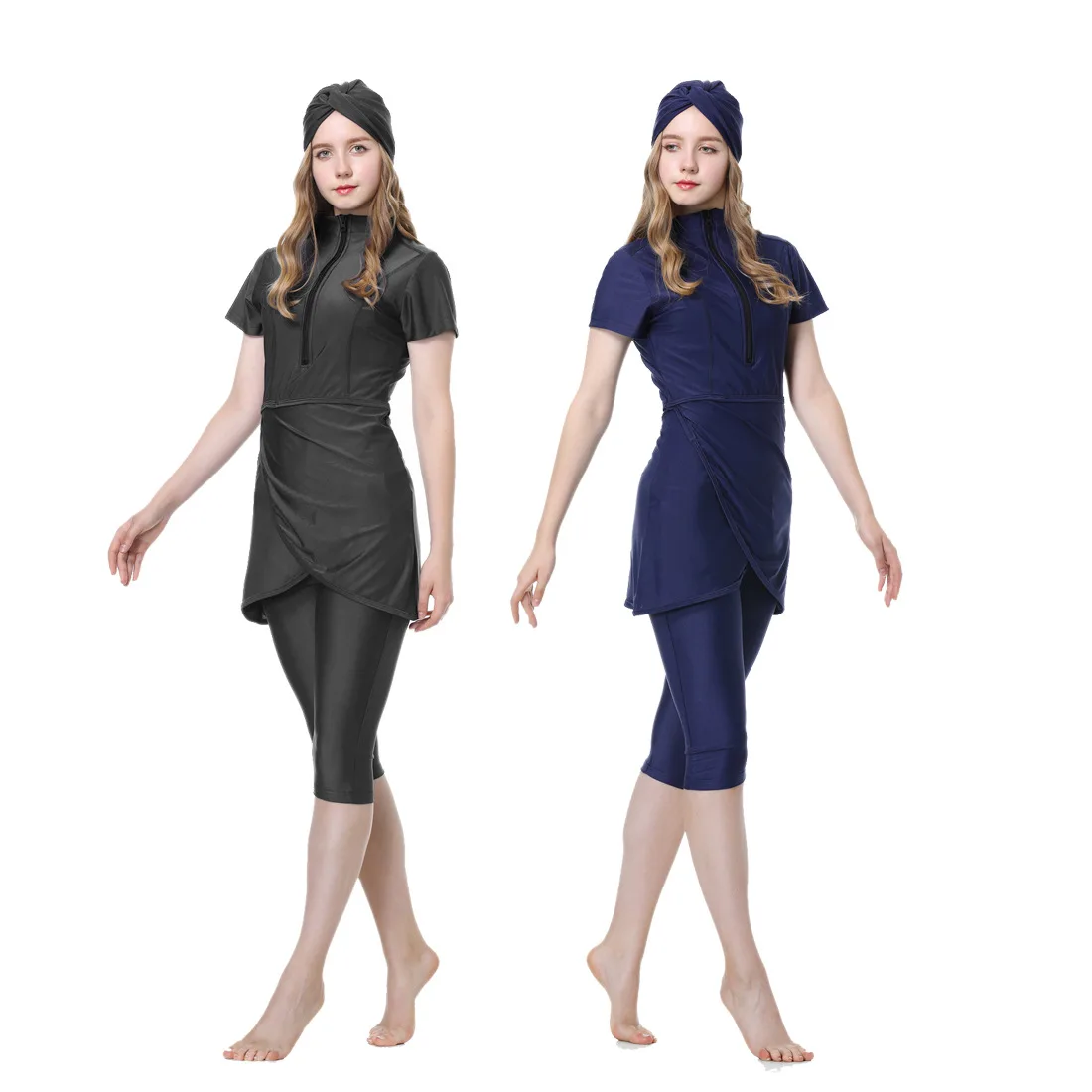 Women Muslim Burkini Swimsuit Modest Swimwear Islamic Long Sleeve Full Cover Hijab Flower Dress Top Cap Swim Pants ​Bathing Suit