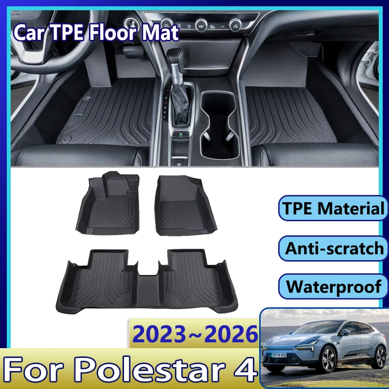 

LHD Car Floor Mats For Polestar 4 Accessories 2023 2024 2025 2026 Anti-Scratch Waterproof Mud Carpet Foot Pad Full Set Tappeto
