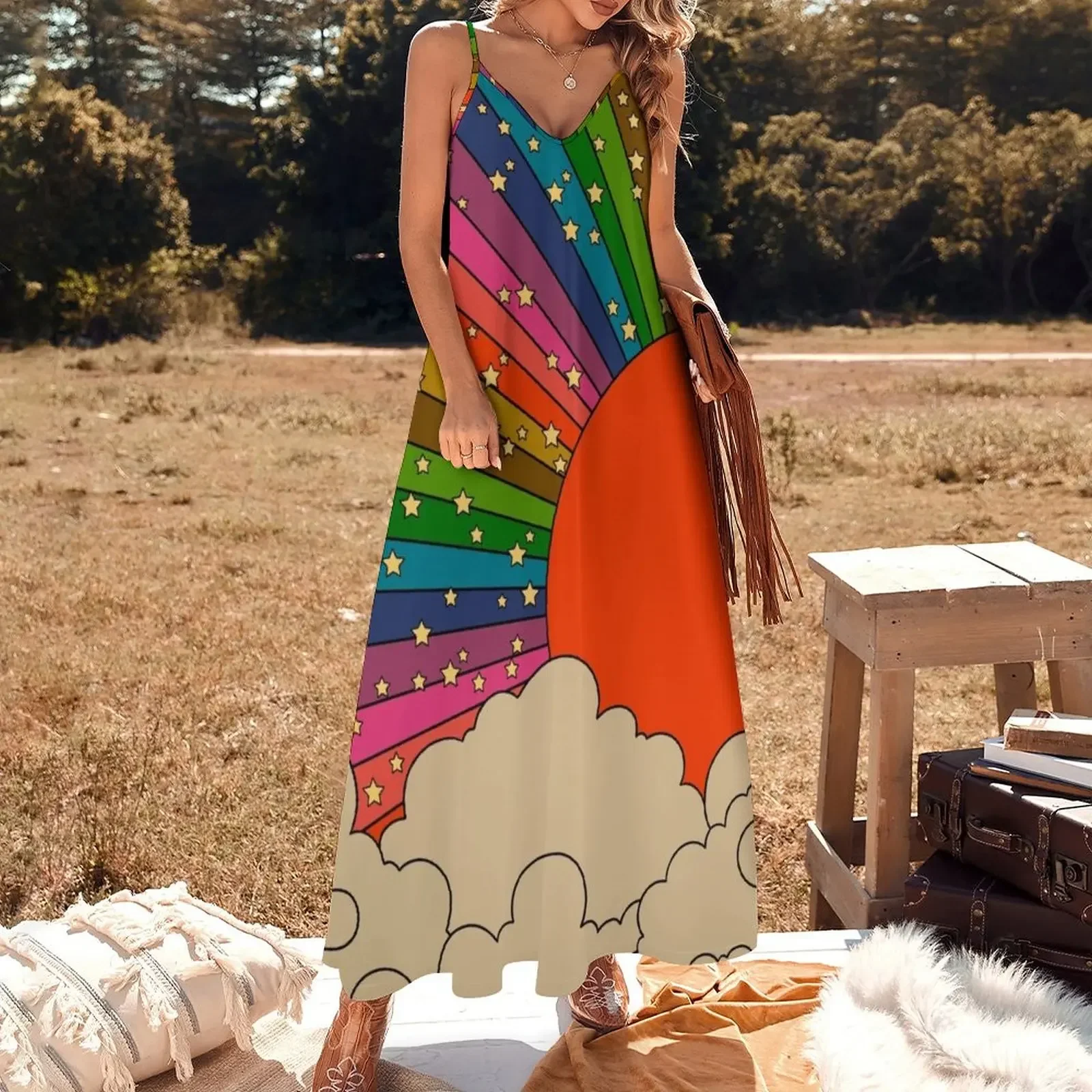 Rainbow 70s sun Sleeveless Dress Summer women's clothing womens clothing Dress