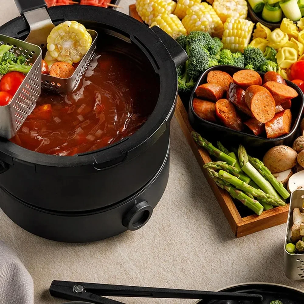Adjustable Temperature | Broth and Meat Fondue Pot | 2-4 People, Includes 4 Perforated Baskets
