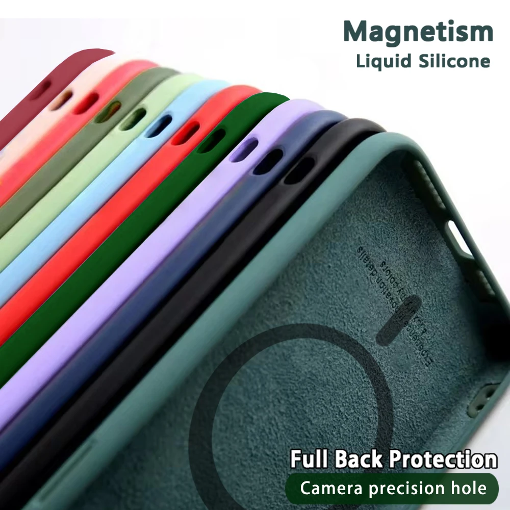 Magnetic Liquid Silicone Case For Iphone 14 13 12 Mini 11 Pro Max X Xs Xr Apple Magsafe Original Magnet Camera Precision Hole