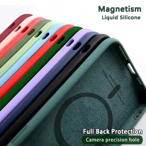 Magnetic Liquid Silicone Case For Iphone 14 13 12 Mini 11 Pro Max X Xs Xr Apple Magsafe Original Magnet Camera Precision Hole