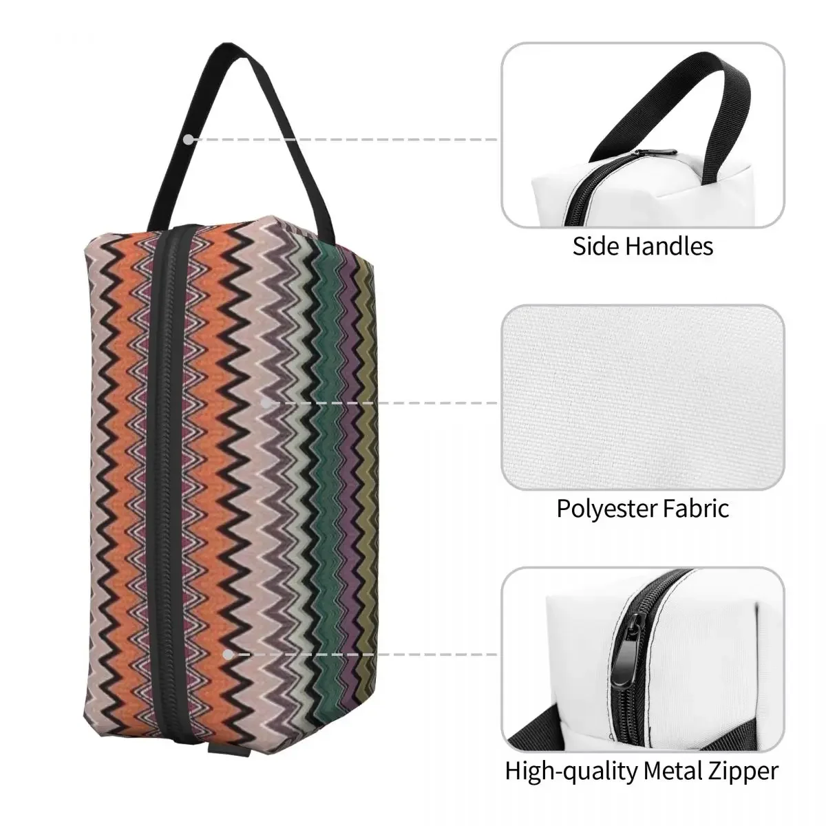 Kleurrijke Zig Zag Chevron Make-Up Tas Voor Vrouwen Reizen Cosmetische Organizer Mode Bohemian Geometrische Opslag Toilettassen