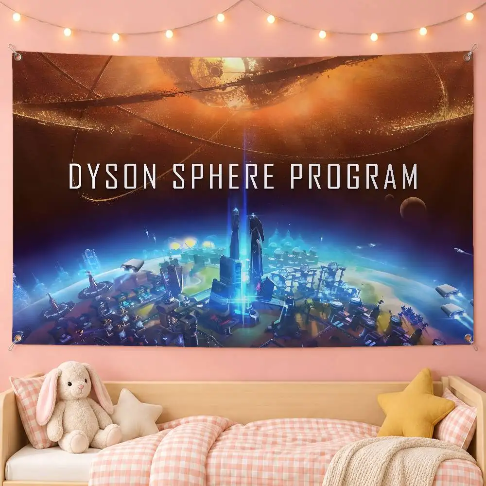 Futuristic Game Dyson Sphere Program Flag Banner Tapestry For Party Outdoor Garden Yard Home Decor