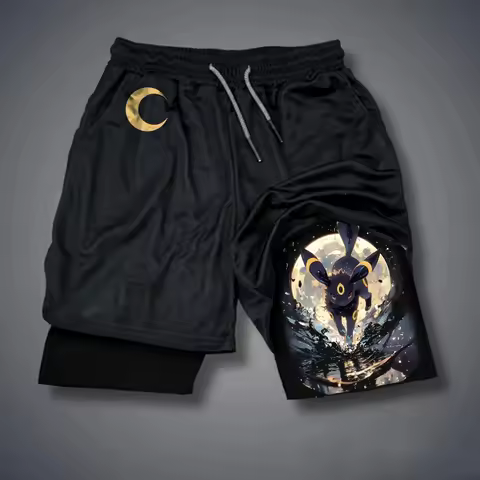 Pok&eacute;mon Men's Summer 2 in 1 Shorts Japanese Anime Umbreon Graphics Man Gym Fitness Double Deck Shorts Harajuku Y2k Street Pants