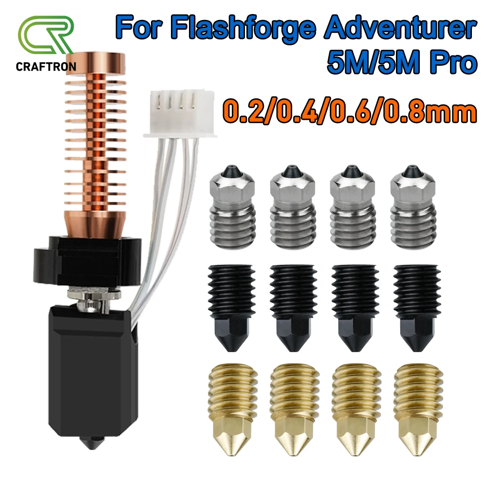 

Hotend for Flashforge Adventurer 5M/5M Pro Ceramic Heating Block Kit 280℃ Hot End Pinting Head AD5M Hard Steel Nozzle 3D Parts