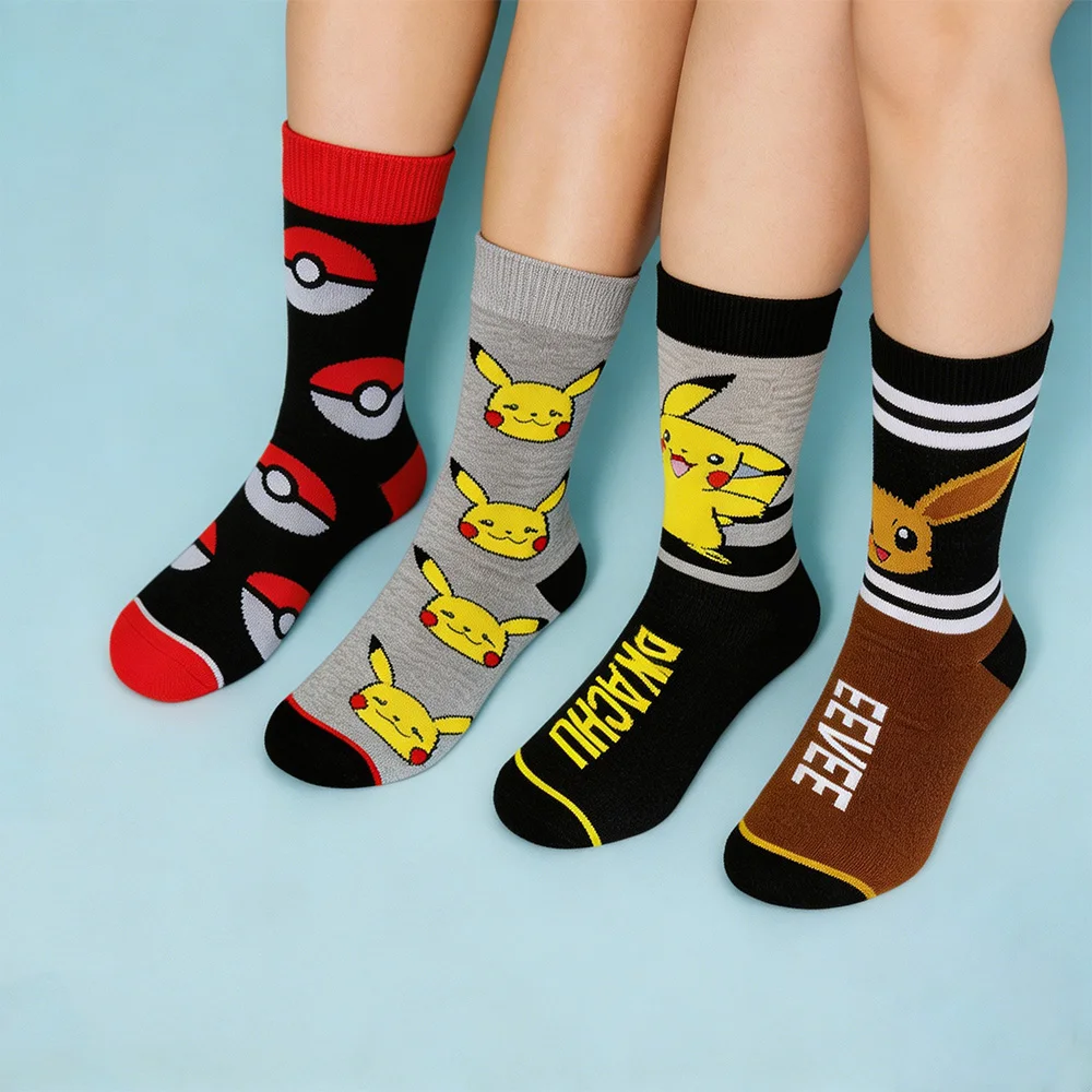 Classic Pikachu Pokemon Cartoon Socks Gengar Eevee Casual Sports Socks Anime Figure Sock Men Women Breathable Cotton Stockings