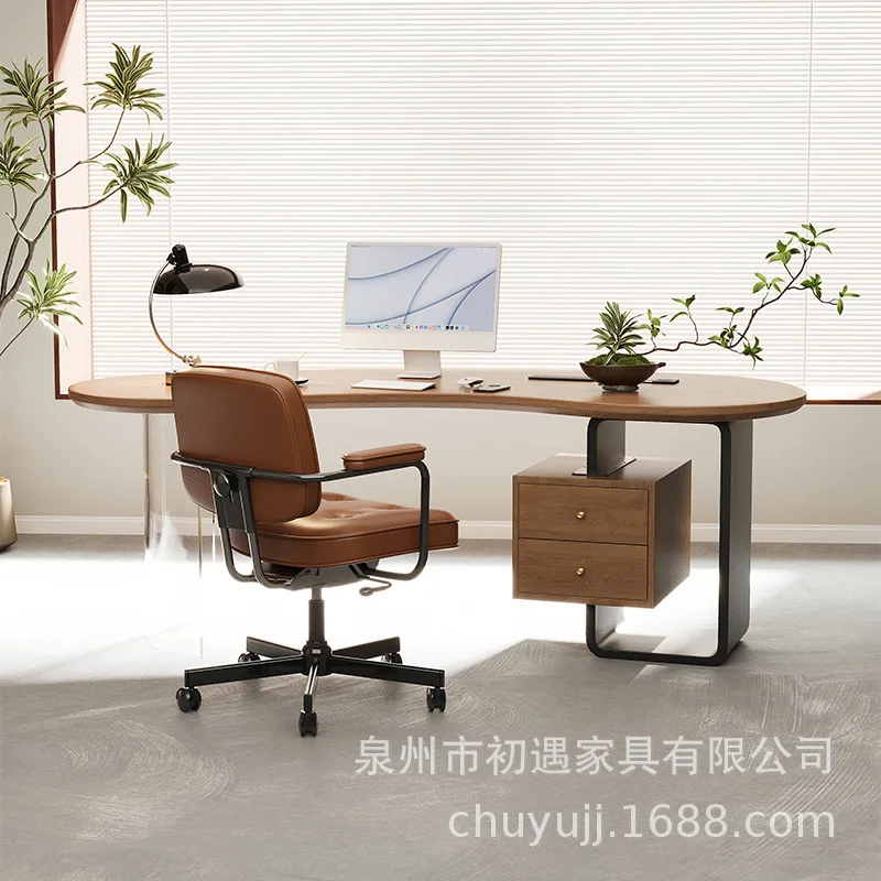 HYS solid wood curved boss table light luxury senior sense president's office computer desk modern simple commercial desk work
