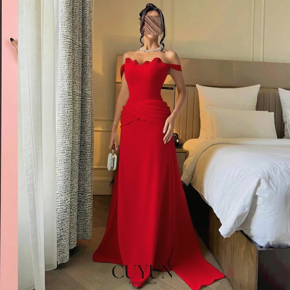

CUYUN Saudi Women Evening Dresses for Formal Occasion Customized A Line Off the Shoulder Beading Party Gown for Banquet