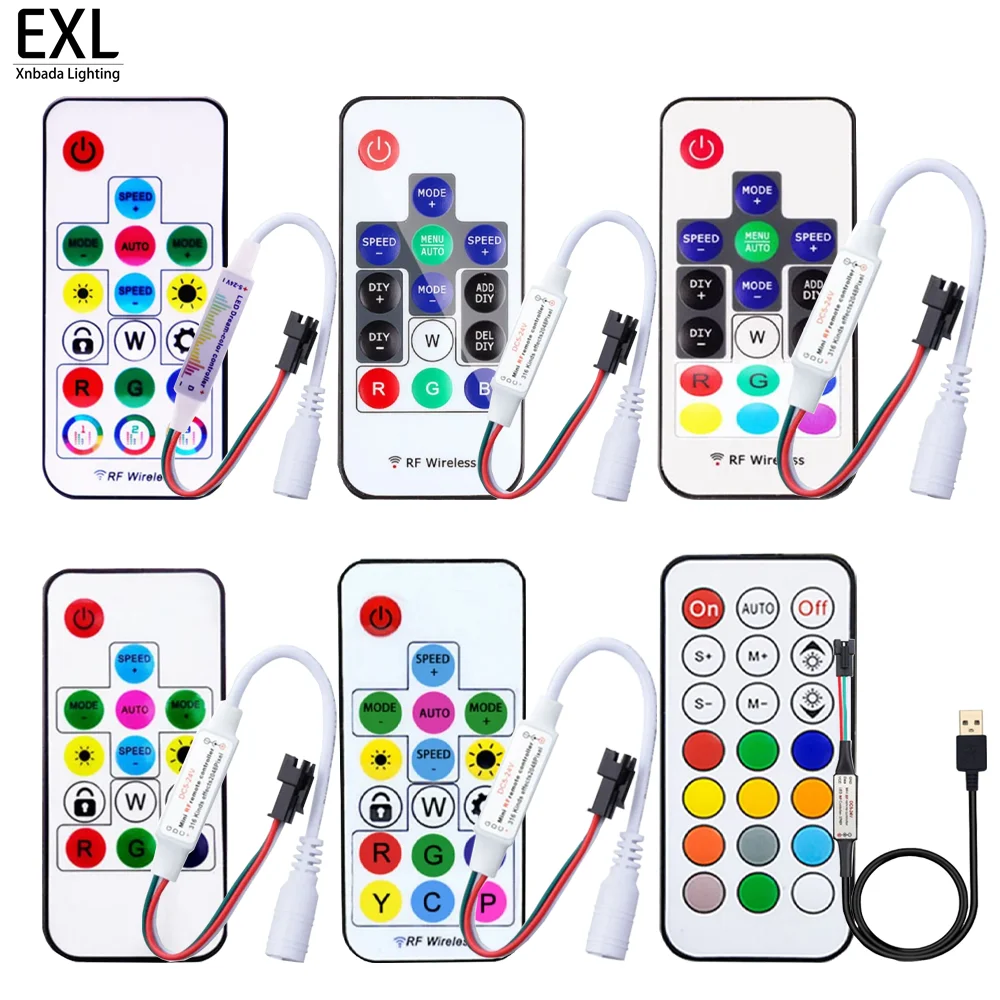 WS2812 WS2811 SK6812 USB/DC Led Pixel With Music/DIY/LOCK Controller MINI 3/14/17/21Keys RF Led strip Remote Controller DC5V-24V