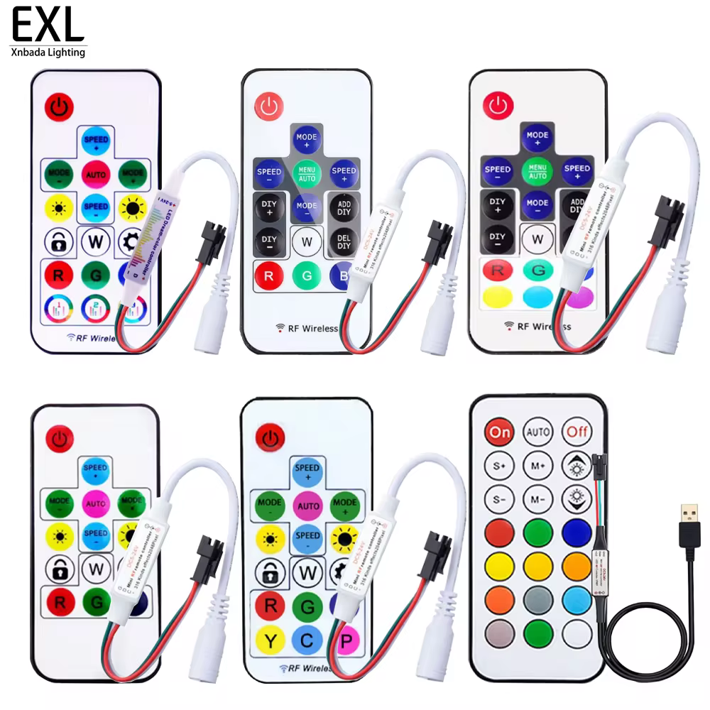 WS2812 WS2811 SK6812 USB/DC светодиодный пиксельный контроллер с музыкой/DIY/замком, мини-3/14/17/21 клавишей, радиочастотный пульт дистанционного управления светодиодной лентой, DC5V-24V