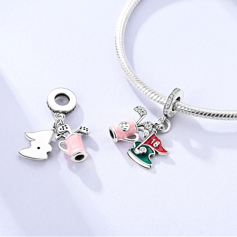 100% 925 Sterling Silver Luggage Earth Camera Golf Rugby Helmet Charms Pendants Fit Qikaola 925 Original Bracelets DIY Jewelry