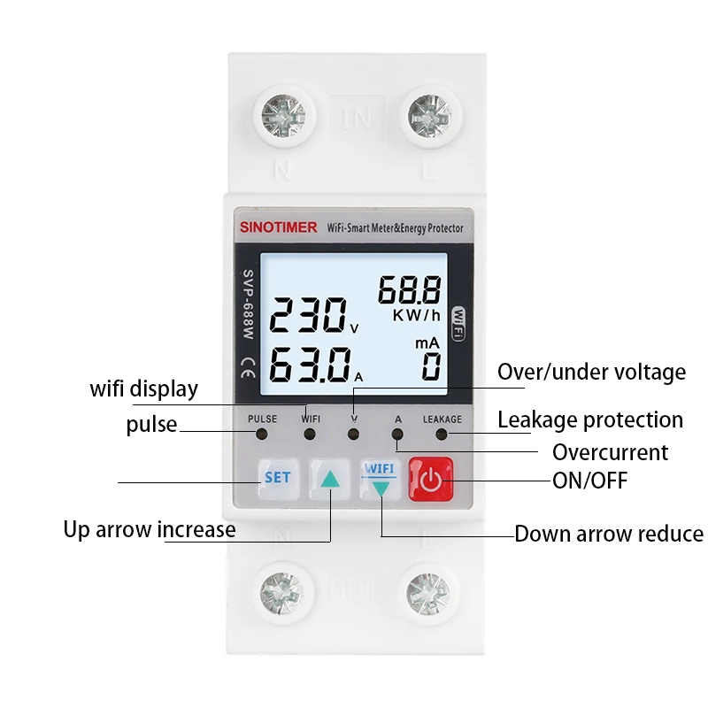 TUYA APP WiFi Smart Circuit Breaker Earth Leakage Over Under Voltage Protector Relay Remote Switch ON/OFF Energy Power kWh Meter