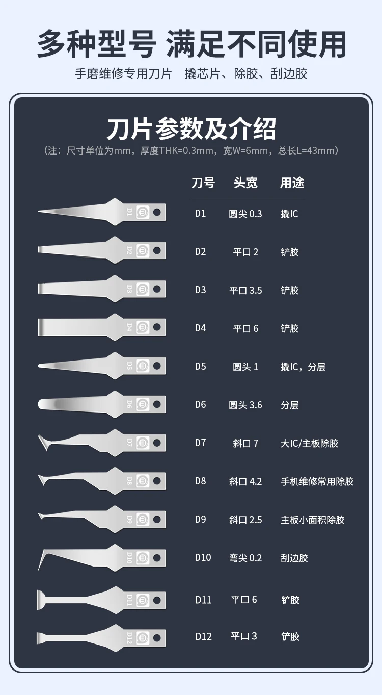 AMAOE Amao Yixiu /D series hand sharpening blade/mobile phone repair blade/removing glue pry IC edge scraping glue CPU layering