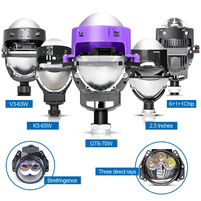 TIR 2.5 / 3 Inch Bi LED Projector Headlight with Halo Ring Dual Cup Laser Lens Plug and Play H4 H7 High Power Car LED Headlamp
