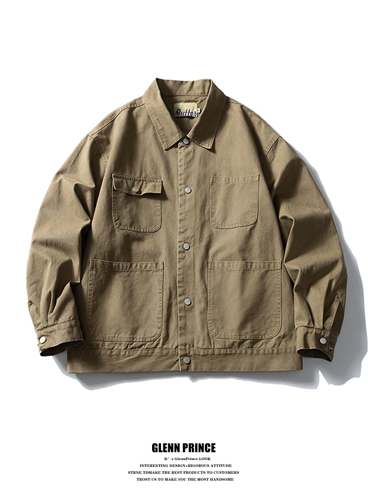 

Мужская рабочая куртка Waed Workwear с отложным воротником, весенняя, универсальная, в стиле ретро, свободного кроя, с длинными рукавами, цветная