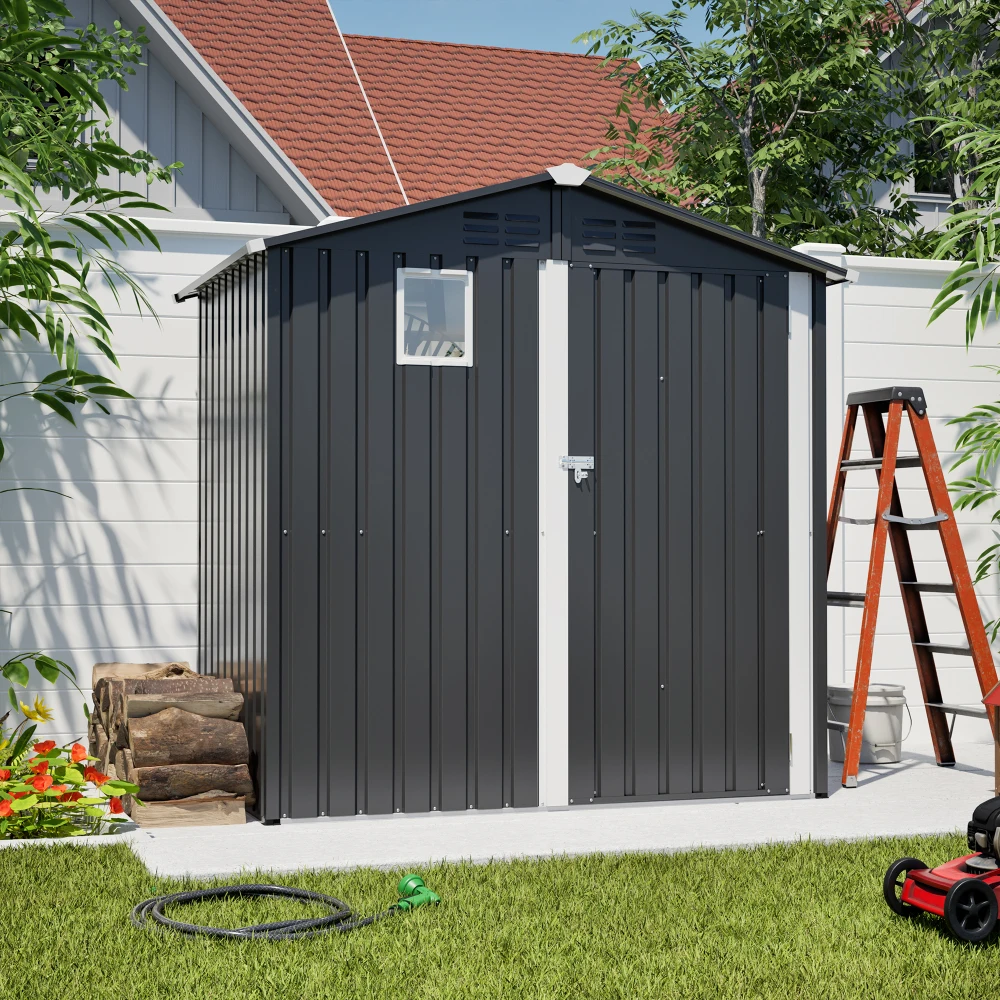 

Metal Outdoor Storage Shed 6FT x 4FT, Steel Utility Tool Shed Storage House , For Backyard Garden Patio Lawn (6' x 4'),Gray