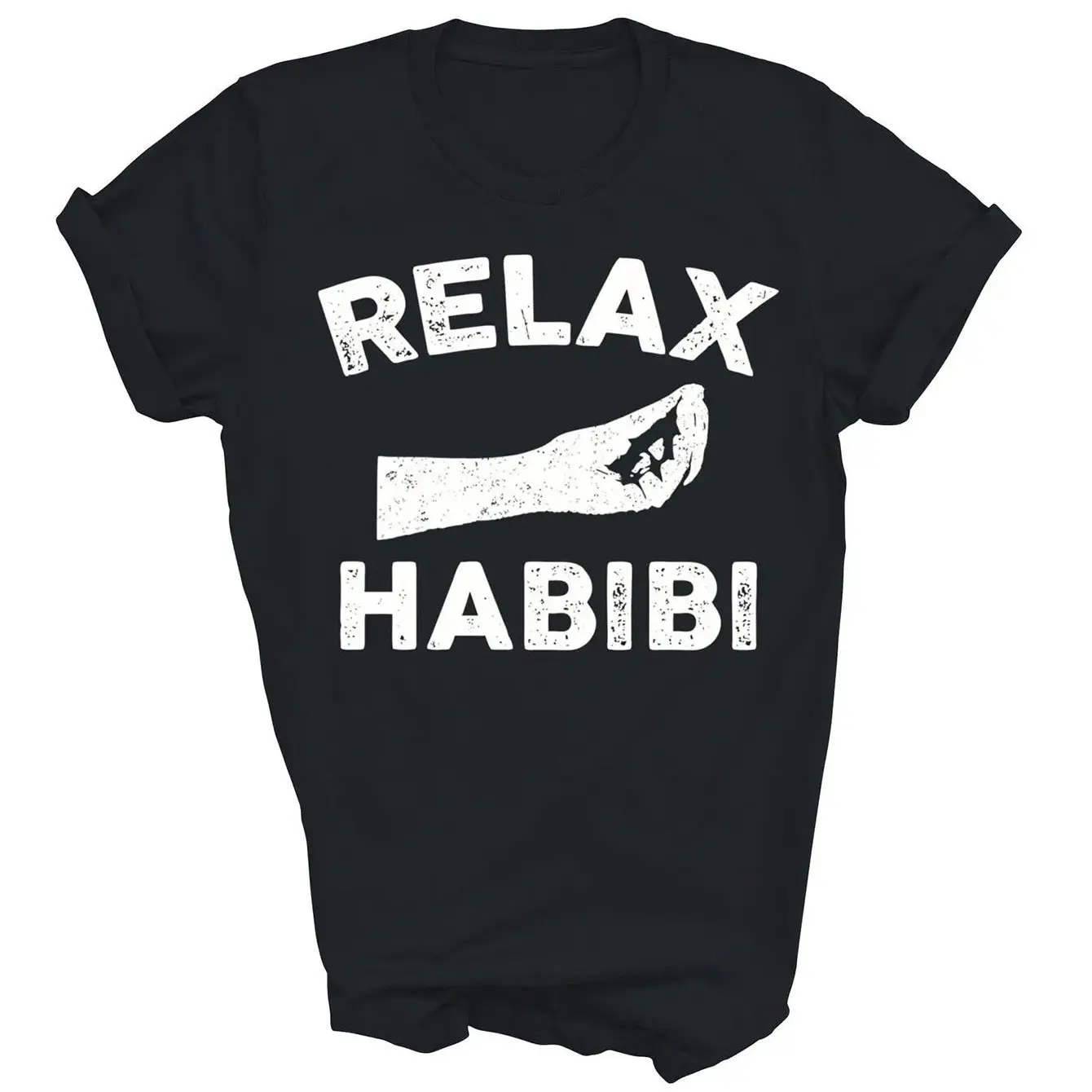 Relax Habibi Arabic Motivational Women T-Shirt Short Sleeve Unisex Tee with Bold White Lettering Geometric Design Men Clothing