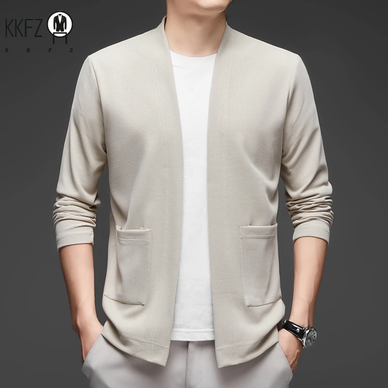 New Men\'s Business Casual Long Sleeved Solid Color Cloak Jacket Knitted Comfortable and Fashionable All Season Versatile Top