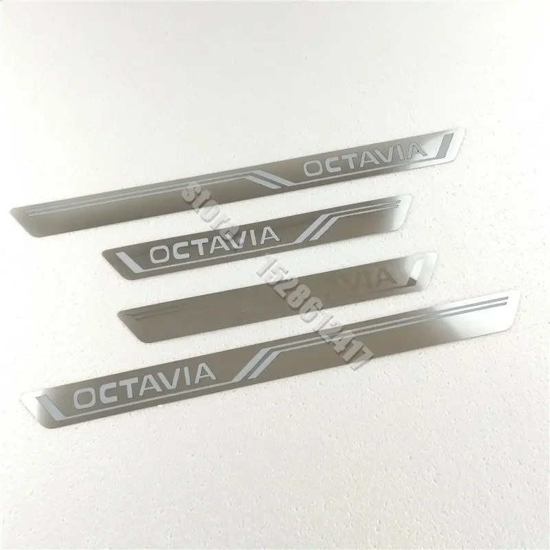 Stainless Chrome Car Door Sill Kick Scuff Plate Protector Trim Cover Guard For Skoda Octavia 4 A5 A7 A8 2014-2019 2020 2021~2023