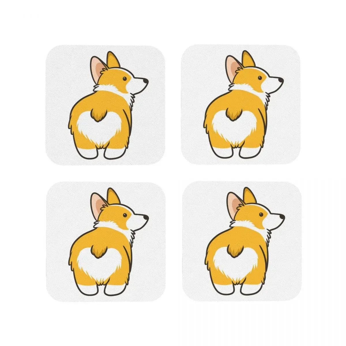 Corgi Heart Butt Coasters Coffee Mats Set of 4 Placemats Cup Tableware Decoration & Accessories Pads for Home Kitchen Dining Bar