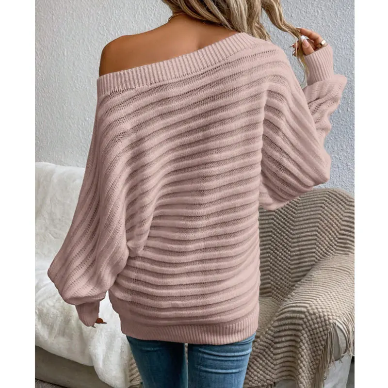 Herbst Sexy One-schulter Pullover Für frauen Casual Lose Einfache Fledermaus Lange ärmeln Pullover Pullover Weibliche 2025