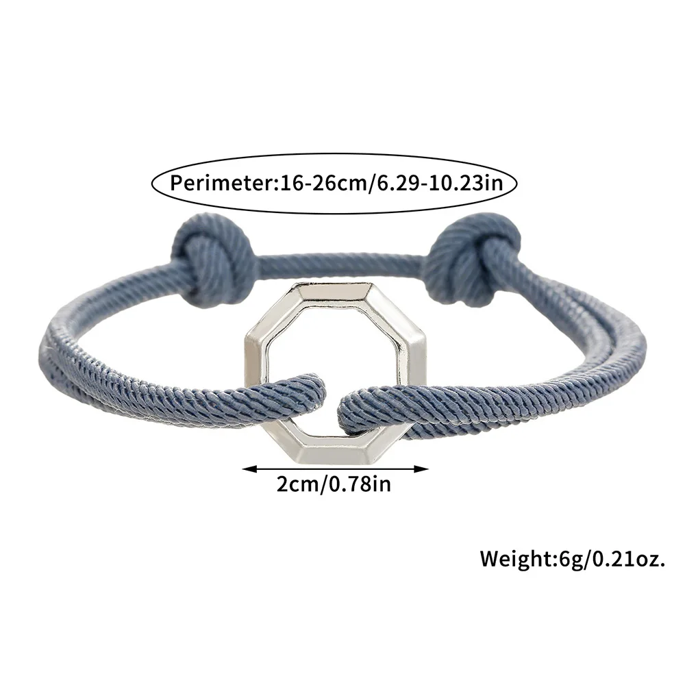 Einfaches Herren-Armband aus geflochtenem Seil, verstellbar, Retro-Stil, unregelmäßiges achteckiges Legierungsarmband, modischer Schmuck, trendige Accessoires – Detail 6