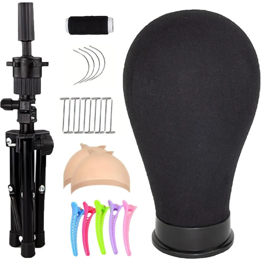 

23-дюймовая холщовая голова манекена с подставкой и установочным отверстием для укладки волос В комплект входят заколки для волос T C игла с нитью для парика Ca