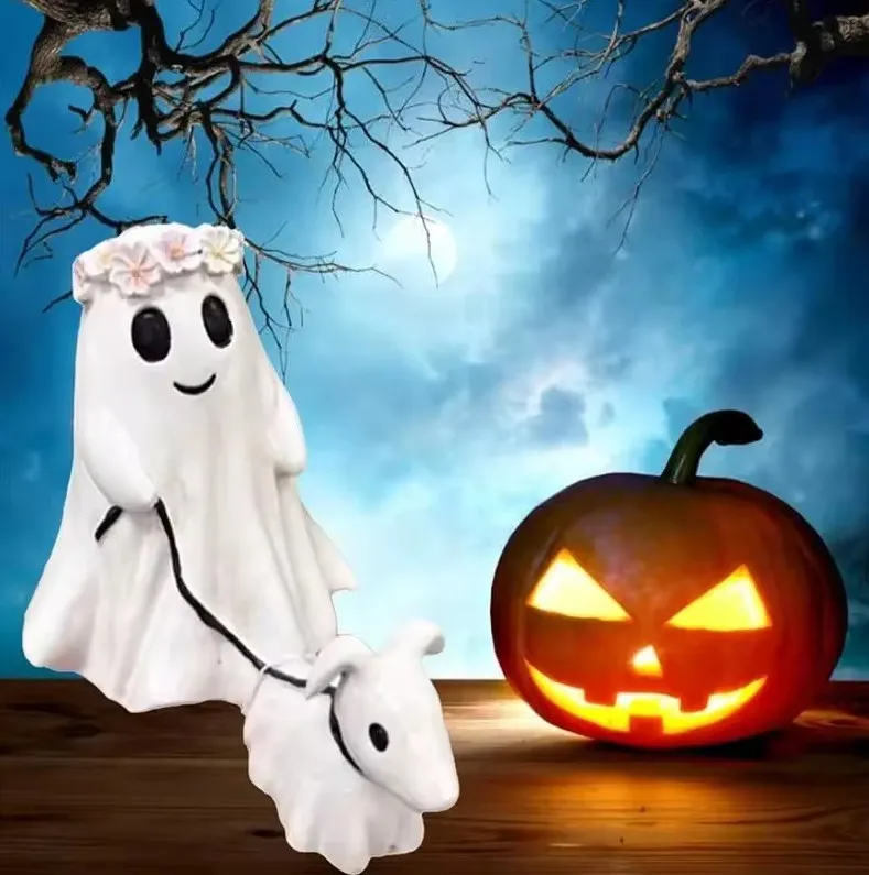 

Halloween Ghost Walking Dog Statue Resin Crafts DIY Handmade Cute Spooky Ghost Dog Statue Halloween Ornament Festival Gift