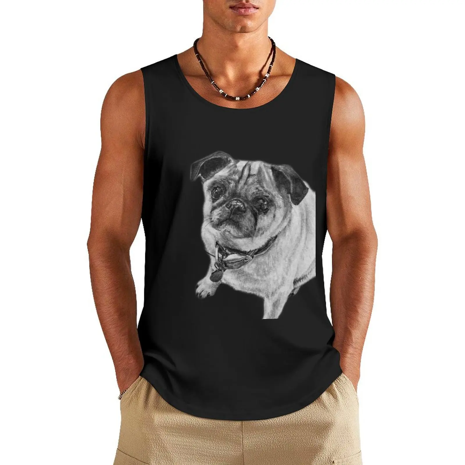 

Cute Sitting Pug Graphite Drawing Tank Top cool things gym shirts Sleeveless T-shirt bodybuilding t-shirt