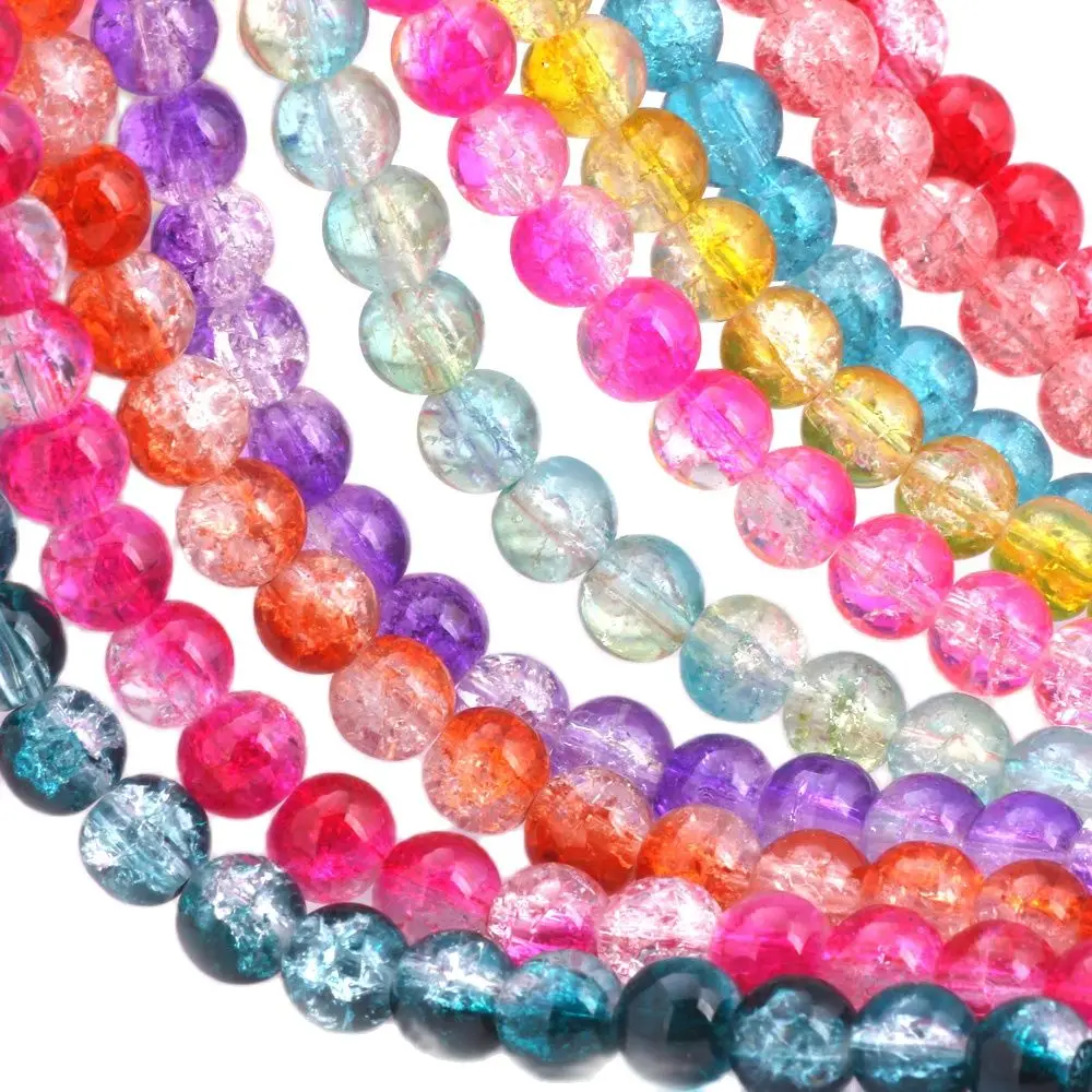 

Wholesale 10MM 60PCS/Lot Glass Beads Round Popcorn Crack Mixed Color Crystal Spacers DIY Bracelet Necklace Jewelry Making