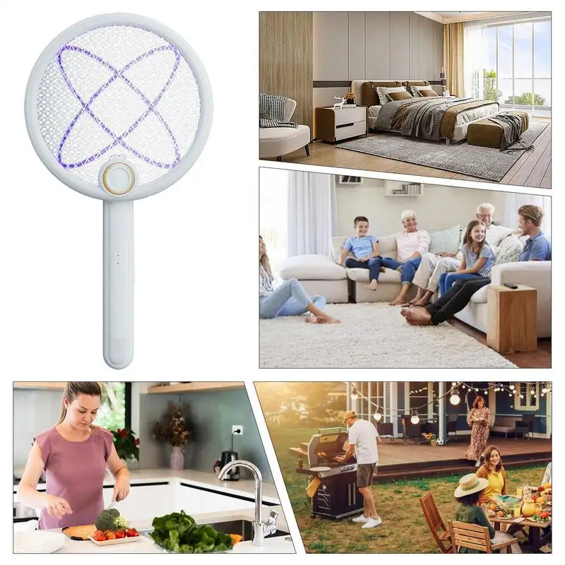 Electric Fly Swatter Racket Folding Fly Trap Light Portable USB Rechargeable Gnat Swatter For Home Camping Commercial Patio
