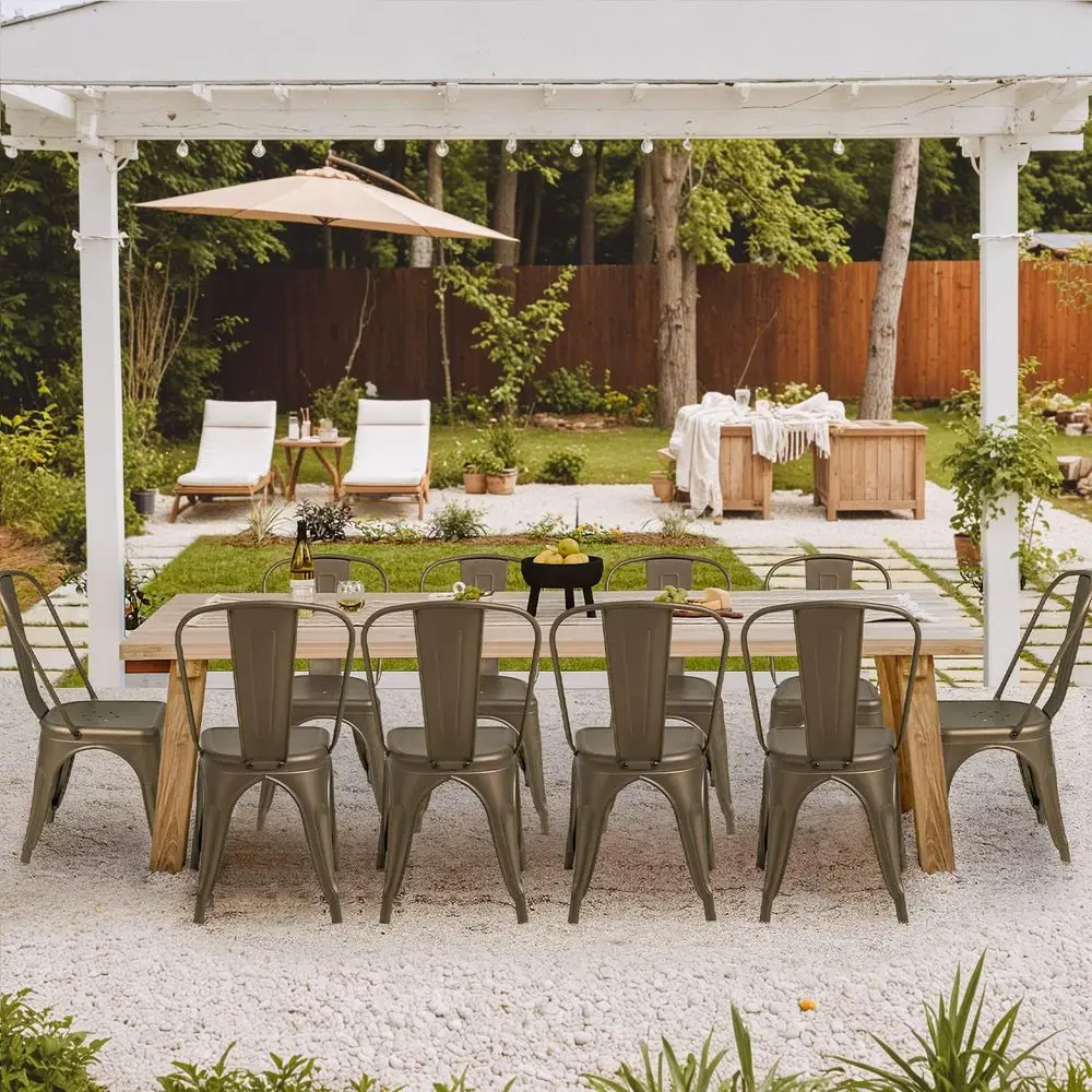 

Metal Dining Chair Indoor Outdoor Use Stackable Classic Trattoria Chair Chic Dining Bistro Cafe Side Metal Chairs Set of 4 Gun