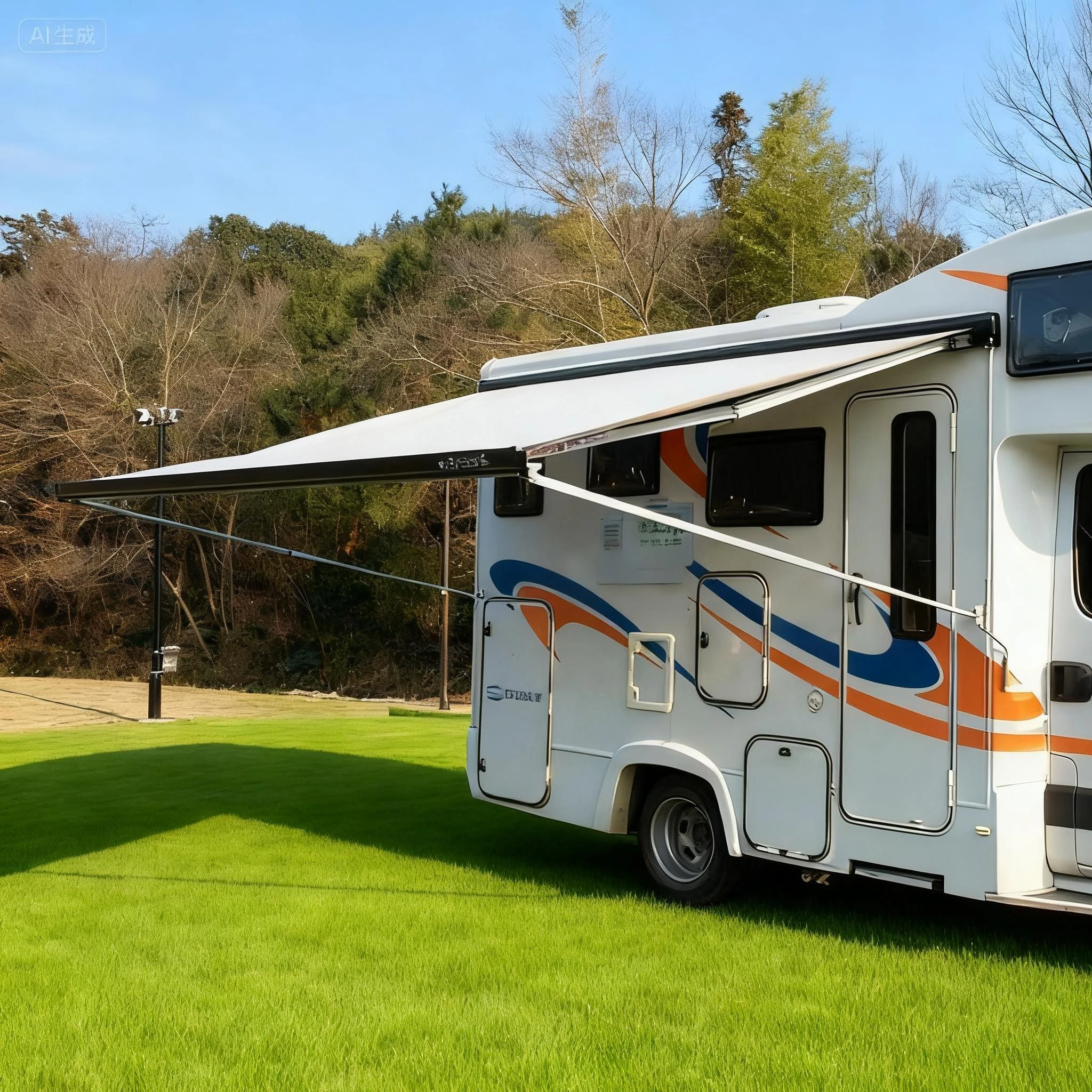 

S27 Waterproof PVC Fabric Full Cassette RV Awning For Caravan Motorhome With Support Leg