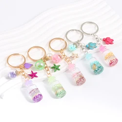 Pretty Ocean Keychains Colorful Glass Bottle Starfish Ball Pearl Sea Key Rings For Women Girls Friendship Gift Handmade Jewelry
