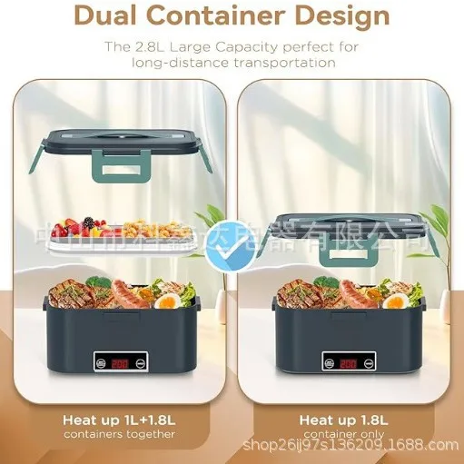 Portable electric lunch box Car stainless steel plastic two-in-one household thermal insulation heating lunch box can be plugged