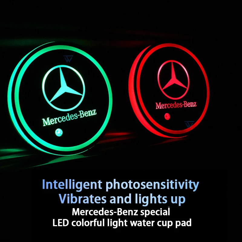 LED Luminous Car Water Cup Coaster Holder Lamps For Mercedes Benz  A B C E S GLB GLC V ML Class W177 W205 W212 W213 X253 X156