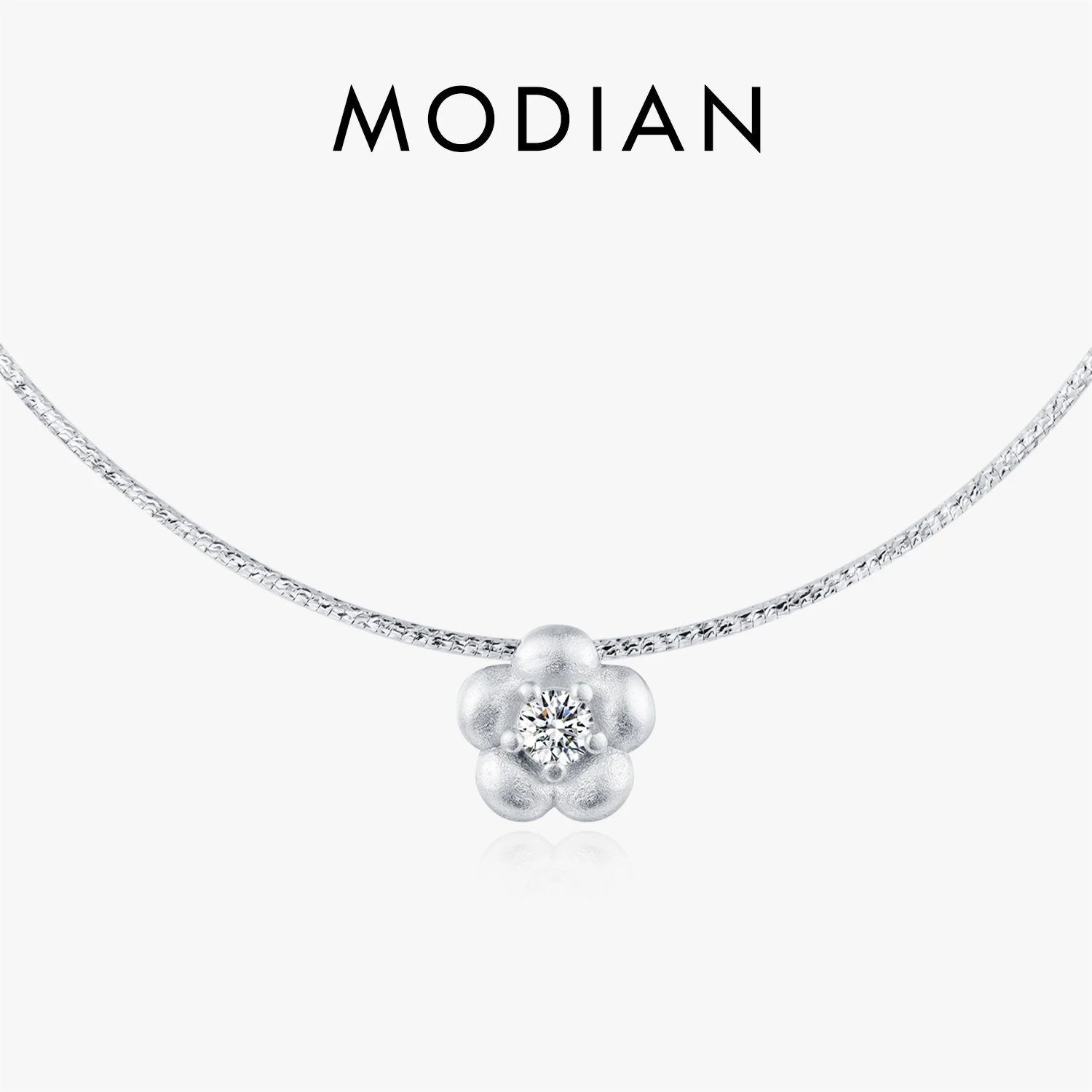 

Твердое 925 пробы стерлингового серебра мода матовый цветок фианит змея цепь кулон ожерелье для женщин вечеринка изящные ювелирные изделия