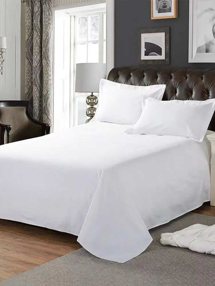 One-piece bed sheets (pillowcases not included) washed cotton pure white hotel bed sheets B&B single and double home use