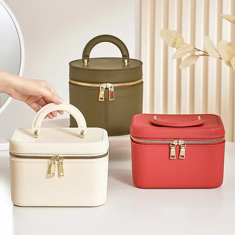 Portable Cosmetic Bag Women's Good-looking Large Capacity Travel Waterproof Leather Pattern Storage Bag with Lid Wash Bag