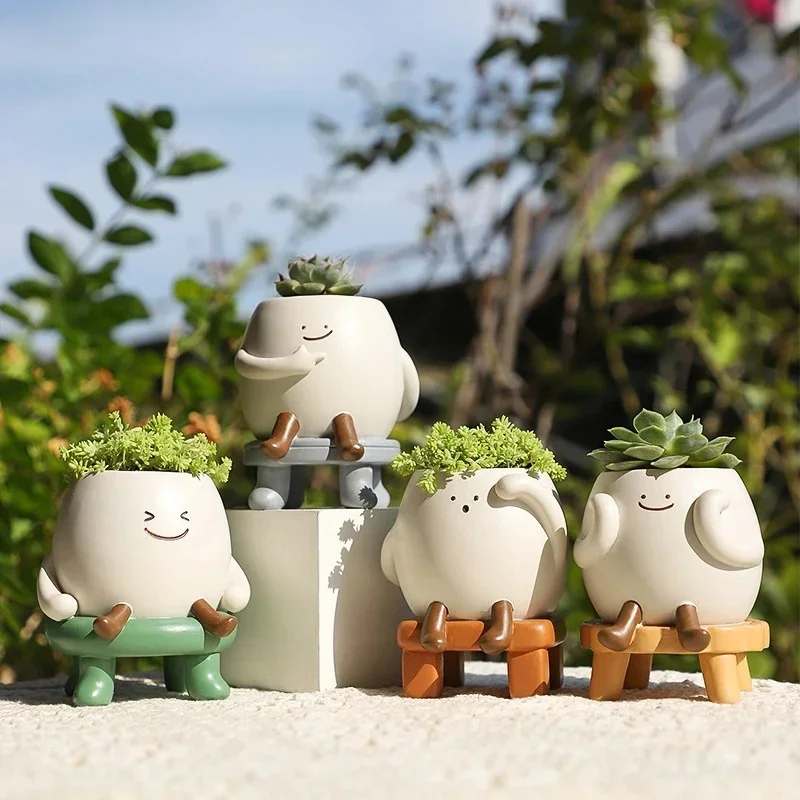 Cute Cartoon Funny Creative Mini Succulent Pot Resin Planter For Office Desktop Decoration Gift For Plant Lovers Christmas