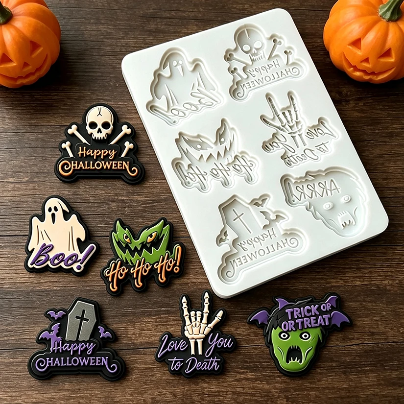 Halloween Ghost Skull Zombie Tombstone Silicone Mold for Sugarcraft Resin Cupcake Baking Fondant Cake Decorating Tools