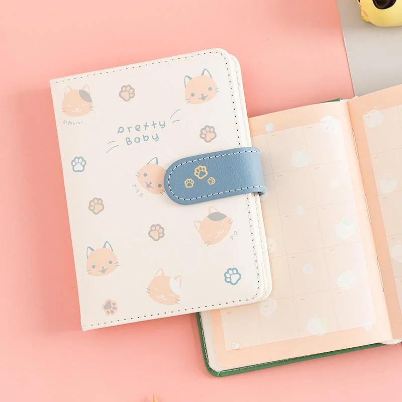 Cute Cat Pu Leather Magnetic Buckle Student Notebook Diary Schedule Planning Agenda Diary Pu Leather Cover Memo Notebook