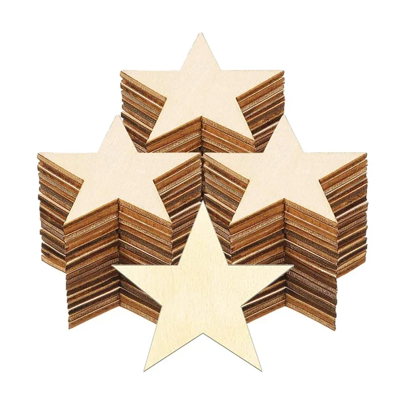 10pcs 10cm Unfinished Wooden Star Blank Natural Wood Slices Wooden Cutout Tiles for DIY Crafts Painting, Wedding, and Home Decor