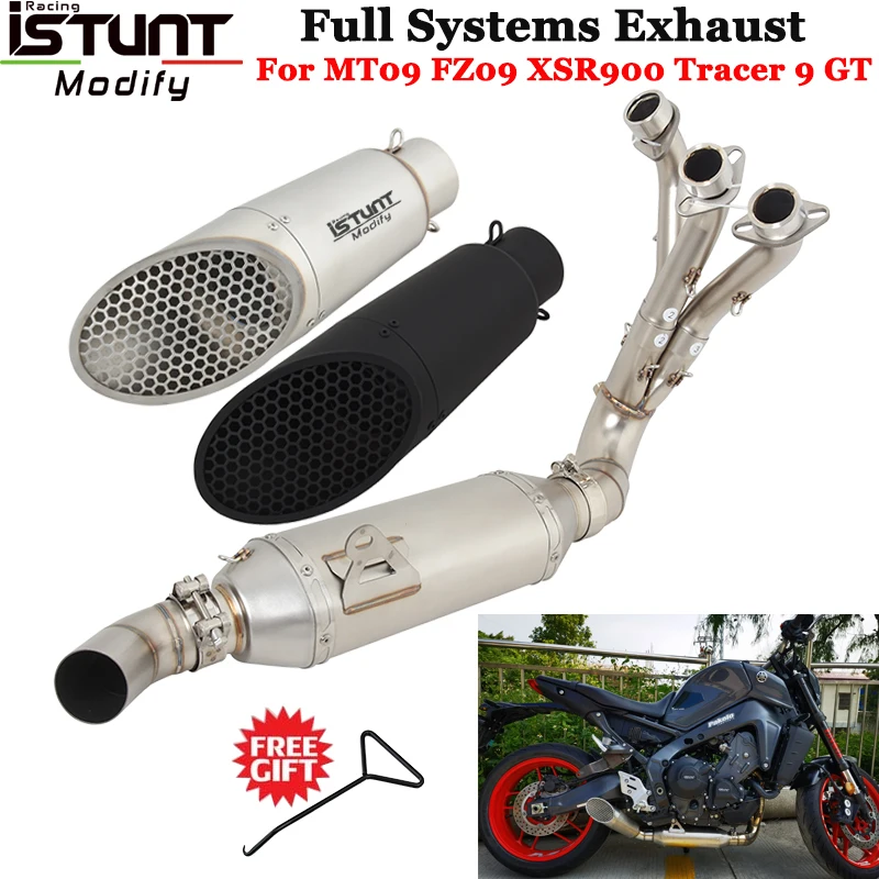 Full Systems Motorcycle Exhaust Escape Modify Front Link Pipe Muffler Mesh For Yamaha MT09 FZ09 XSR900 Tracer 9 GT 2022 2023