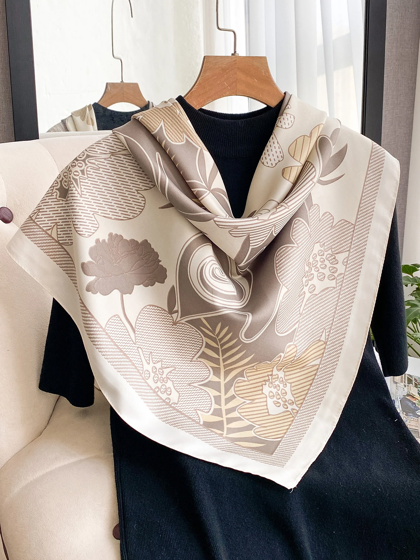 Luxury Brand Square Scarf Design Shawl Wrap 90cm Print Twill Silk Women Hijab Female Foulard Headband Bandana